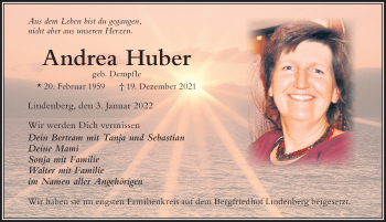 Traueranzeige von Andrea Huber von Der Westallgäuer