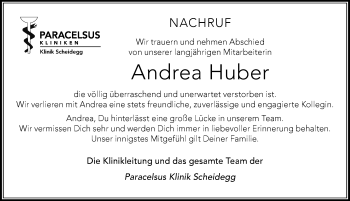 Traueranzeige von Andrea Huber von Der Westallgäuer