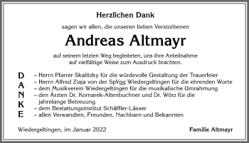 Traueranzeige von Andreas Almayr von Allgäuer Zeitung, Kaufbeuren/Buchloe