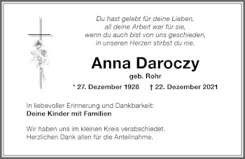 Traueranzeige von Anna Daroczy von Memminger Zeitung