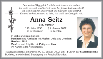 Traueranzeige von Anna Seitz von Allgäuer Zeitung, Kaufbeuren/Buchloe