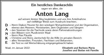 Traueranzeige von Anton Lang von Allgäuer Zeitung, Kaufbeuren/Buchloe