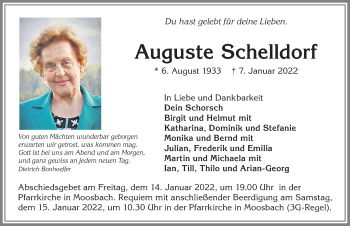 Traueranzeige von Auguste Schelldorf von Allgäuer Zeitung,Kempten