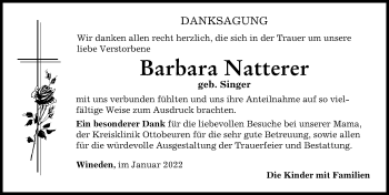 Traueranzeige von Barbara Natterer von Memminger Zeitung