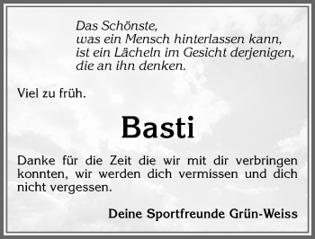 Traueranzeige von Basti  von Allgäuer Zeitung, Kaufbeuren/Buchloe
