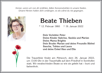 Traueranzeige von Beate Thieben von Allgäuer Anzeigeblatt