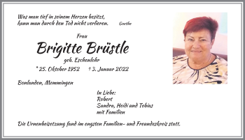 Traueranzeige von Brigitte Brüstle von Allgäuer Zeitung