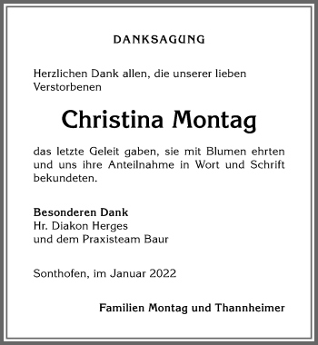 Traueranzeige von Christina Montag von Allgäuer Anzeigeblatt
