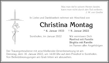 Traueranzeige von Christina Montag von Allgäuer Anzeigeblatt