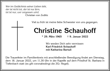 Traueranzeige von Christine Schauhoff von Allgäuer Anzeigeblatt