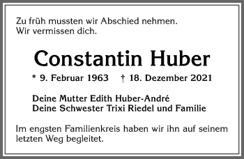 Traueranzeige von Constantin Huber von Allgäuer Zeitung,Kempten
