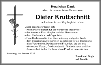 Traueranzeige von Dieter Kruttschnitt von Allgäuer Zeitung, Marktoberdorf