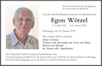 Traueranzeige von Egon Wötzel von Der Westallgäuer