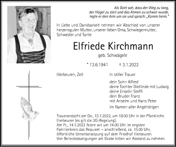 Traueranzeige von Elfriede Kirchmann von Memminger Zeitung