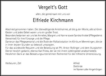 Traueranzeige von Elfriede Kirchmann von Memminger Zeitung