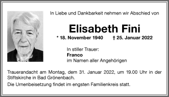 Traueranzeige von Elisabeth Fini von Memminger Zeitung