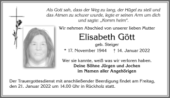 Traueranzeigen von Elisabeth Gött | Allgäuer Zeitung