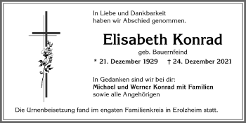 Traueranzeige von Elisabeth Konrad von Memminger Zeitung