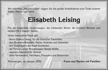 Traueranzeige von Elisabeth Leising von Allgäuer Anzeigeblatt