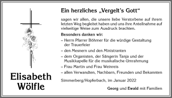 Traueranzeige von Elisabeth Wölfle von Allgäuer Zeitung, Marktoberdorf