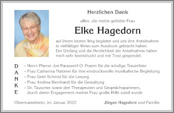 Traueranzeige von Elke Hagedorn von Allgäuer Anzeigeblatt