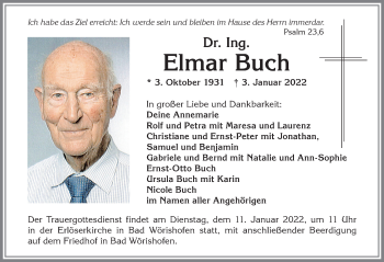 Traueranzeige von Elmar Buch von Allgäuer Zeitung,Kempten