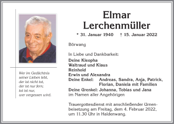 Traueranzeige von Elmar Lerchenmüller von Allgäuer Zeitung,Kempten