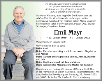 Traueranzeige von Emil Mayr von Allgäuer Zeitung, Marktoberdorf