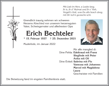 Traueranzeige von Erich Bechteler von Allgäuer Anzeigeblatt