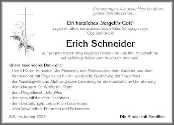 Traueranzeige von Erich Schneider von Allgäuer Zeitung, Füssen
