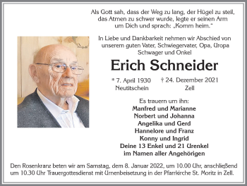 Traueranzeige von Erich Schneider von Allgäuer Zeitung, Füssen