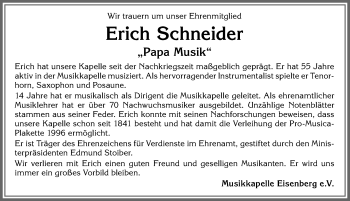 Traueranzeige von Erich Schneider von Allgäuer Zeitung, Füssen
