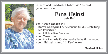 Traueranzeige von Erna Heinzl von Allgäuer Zeitung, Marktoberdorf