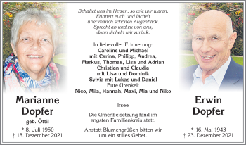 Traueranzeige von Erwin Dopfer von Allgäuer Zeitung, Kaufbeuren/Buchloe