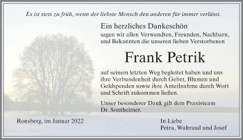 Traueranzeige von Frank Petrik von Allgäuer Zeitung, Marktoberdorf