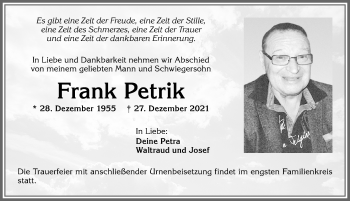 Traueranzeige von Frank Petrik von Allgäuer Zeitung, Marktoberdorf
