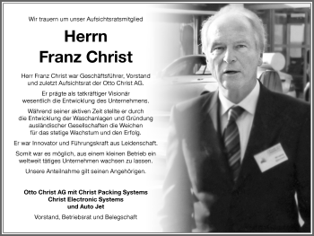Traueranzeige von Franz Christ von Memminger Zeitung
