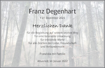 Traueranzeige von Franz Degenhart von Allgäuer Zeitung,Kempten