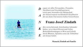 Traueranzeige von Franz-Josef Zindath von Allgäuer Zeitung, Kaufbeuren/Buchloe