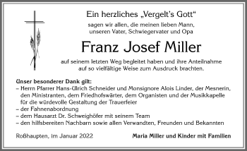 Traueranzeige von Franz Josef Miller von Allgäuer Zeitung, Füssen