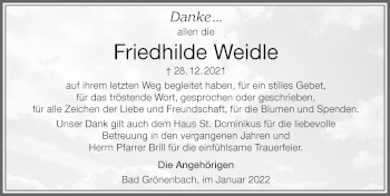 Traueranzeige von Friedhilde Weidle von Memminger Zeitung
