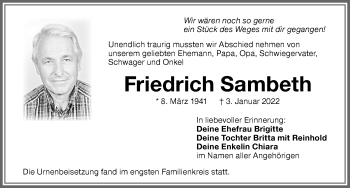 Traueranzeige von Friedrich Sambeth von Memminger Zeitung