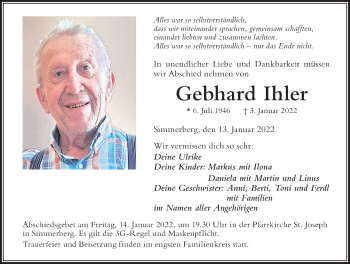 Traueranzeige von Gebhard Ihler von Der Westallgäuer
