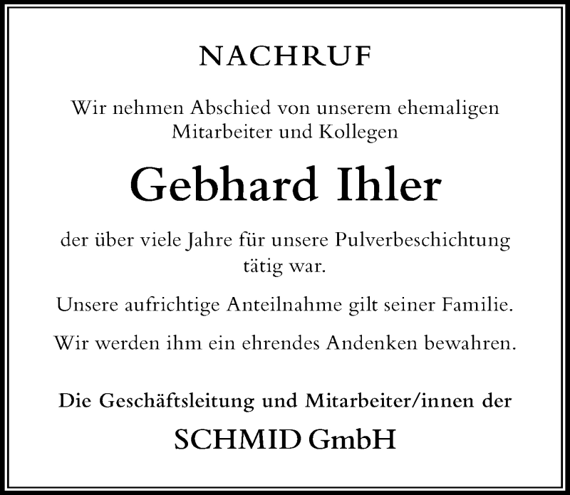  Traueranzeige für Gebhard Ihler vom 13.01.2022 aus Der Westallgäuer