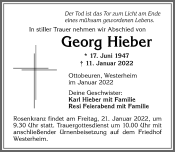 Traueranzeige von Georg Hieber von Memminger Zeitung