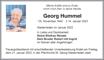 Traueranzeige von Georg Hummel von Memminger Zeitung