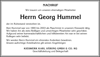 Traueranzeige von Georg Hummel von Memminger Zeitung
