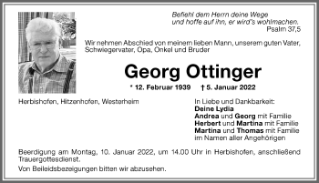 Traueranzeige von Georg Ottinger von Memminger Zeitung