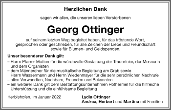 Traueranzeige von Georg Ottinger von Memminger Zeitung