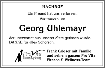 Traueranzeige von Georg Uhlemayr von Allgäuer Zeitung, Füssen